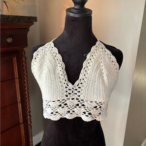 Beach By Exist Ivory Crochet Halter Top